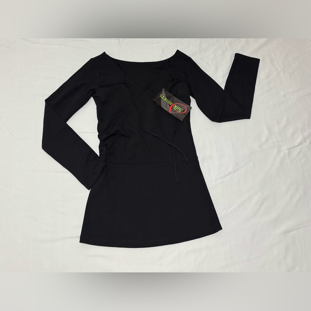Silk Assets Women’s Black Long-Sleeve Wrap Top (Size XS)